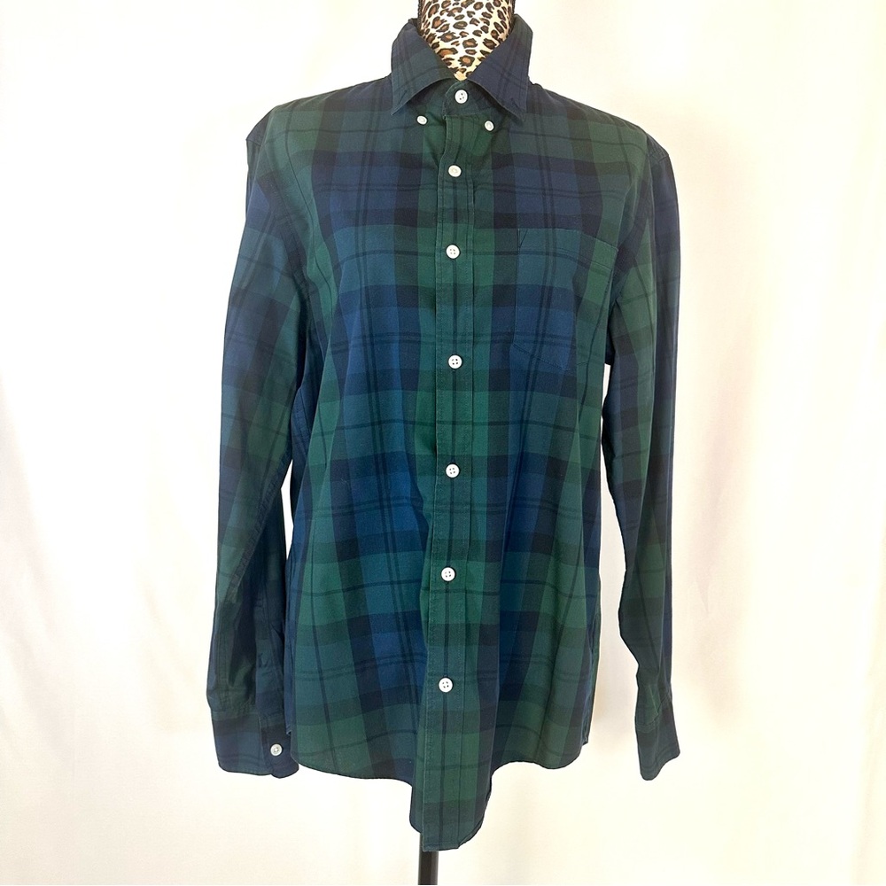 J. Crew Navy and Green Plaid Button Down Shirt